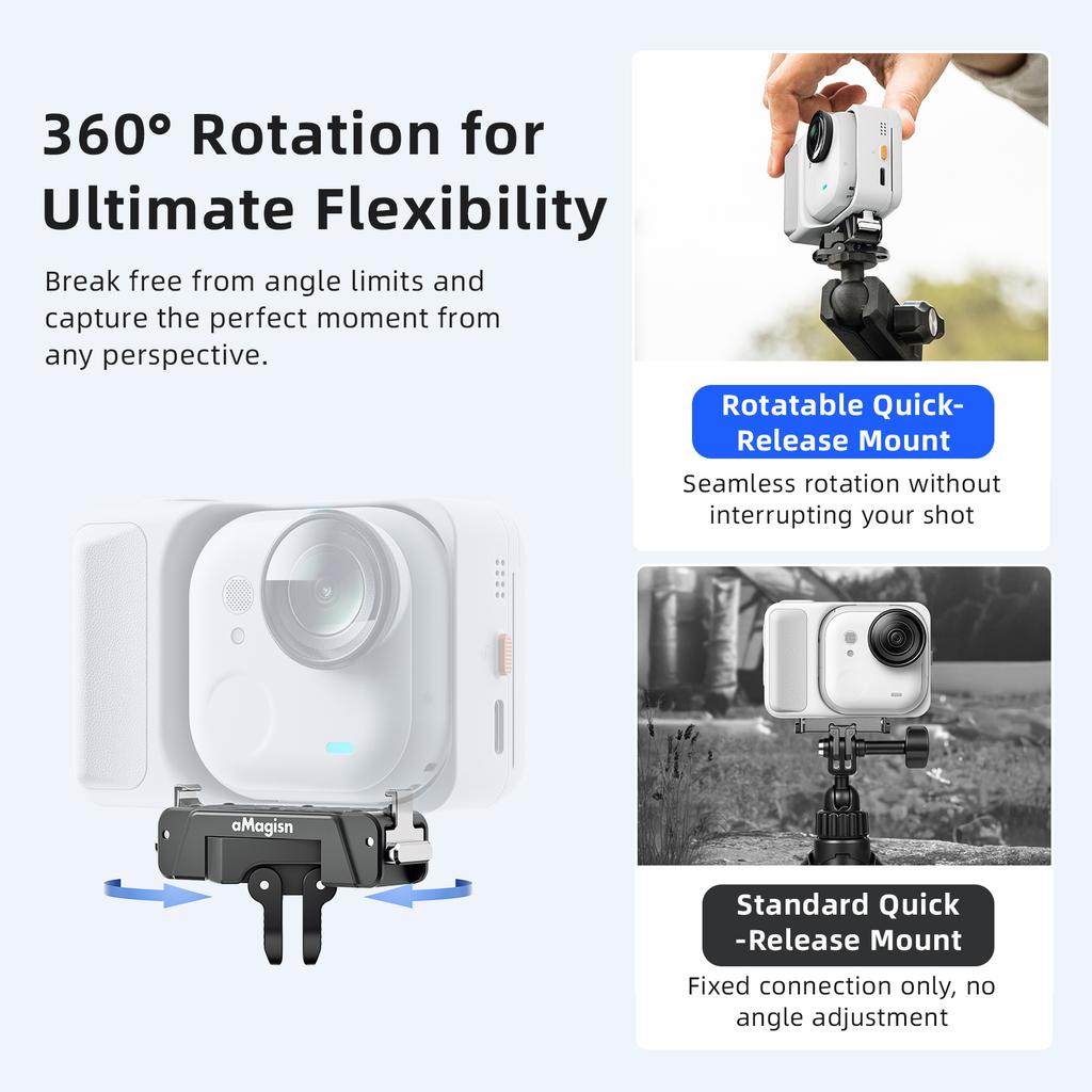aMagisn 360° Rotatable Metal Quick Release Mount for Insta360 GO Ultra, Magnetic Snap-on Adapter, Fast Detachable Connector
