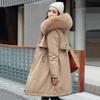 Winter Plus Size Jacket Women Long Sleeve Knee Length Thick Plush Furry Hood Pockets Zipper Button Closure