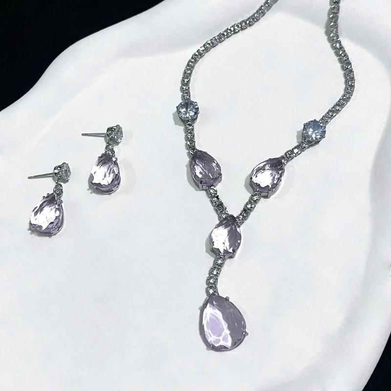 Two-Piece Bridal Wedding Zircon Love Pendant Jewelry Set Women S Shiny Exquisite Jewelry