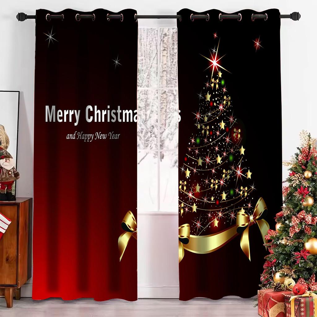 Happy New Year Christmas Curtain Traditional Festival Snow Tree Living Room Bedroom Window Curtains Kitchen Drapes