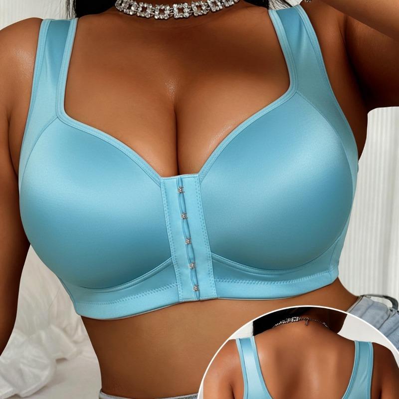 Women Smooth Front Buckle Wireless Push Up Sports Bra Plus Size Anti Sagging Gathering Bra