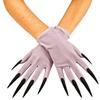 Dark Gloves with Long Nails for Halloween Witch Party, Short Stretch Fit