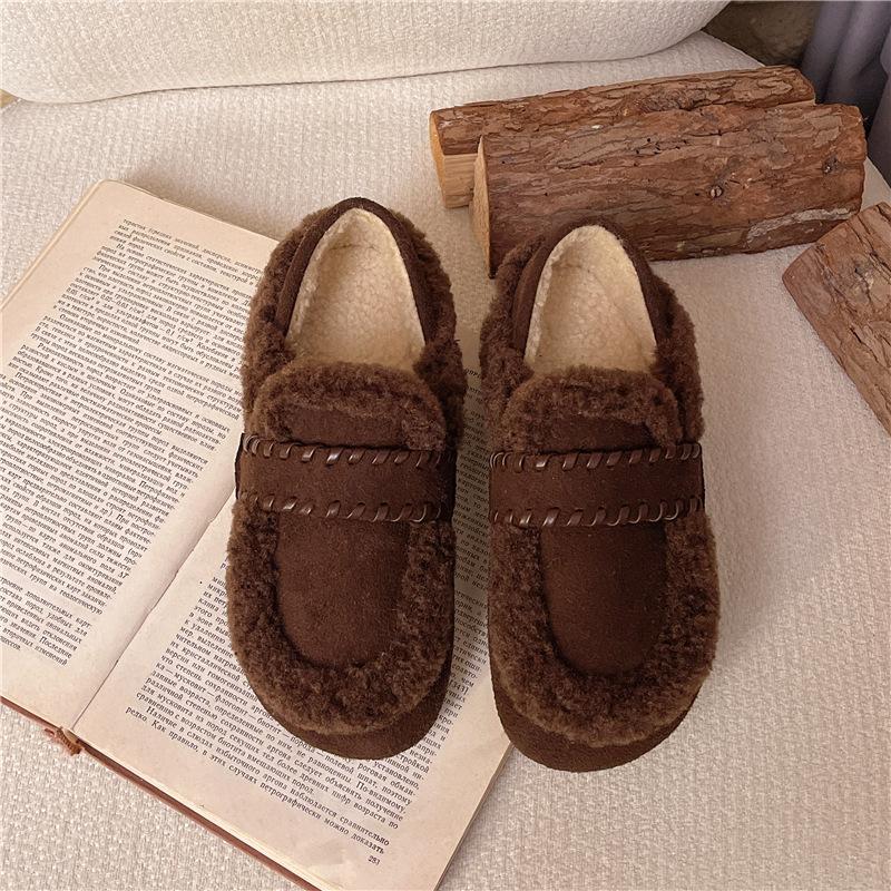 Mao Mao shoes women's 2025 winter new one-pedal piled bean cotton shoes women's soft-soled warm casual loafers