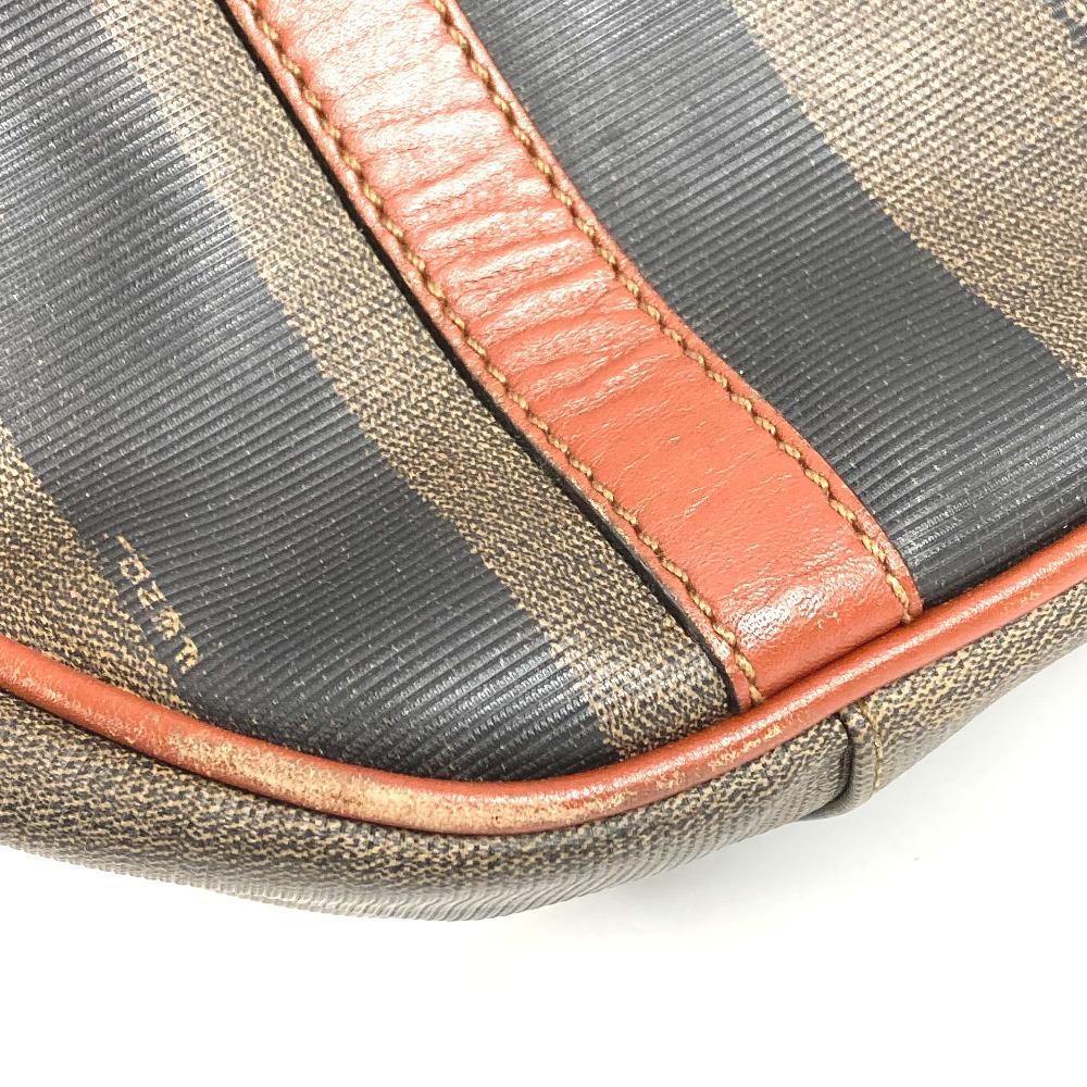 FENDI vintage Logo Pecan Tote Bag Flap Hand Bag PVC/Leather khaki/Brown