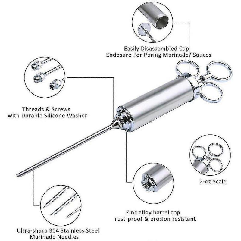 Meat Injector Syringe, Stainless Steel Marinade Flavor Injector Kit