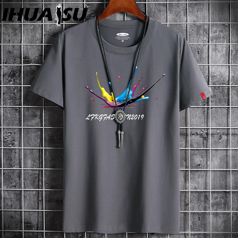 

Футболка с коротким рукавом IHUASU из хлопка, мужская модная свободная рубашка с коротким рукавом, напечатанная сострадательная рубашка XXXXXXL темно-серого