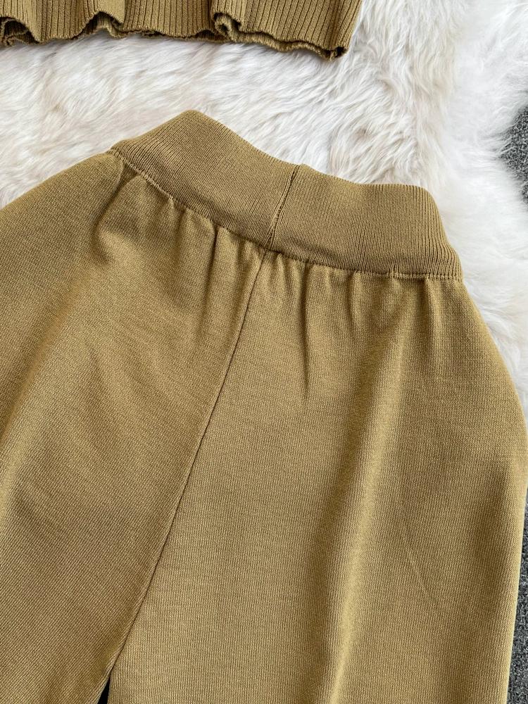 Summer Women Casual Knitted Sweater Pant Set Single Breasted Striped Tops and Shorts Chic Student Two Piece Suit