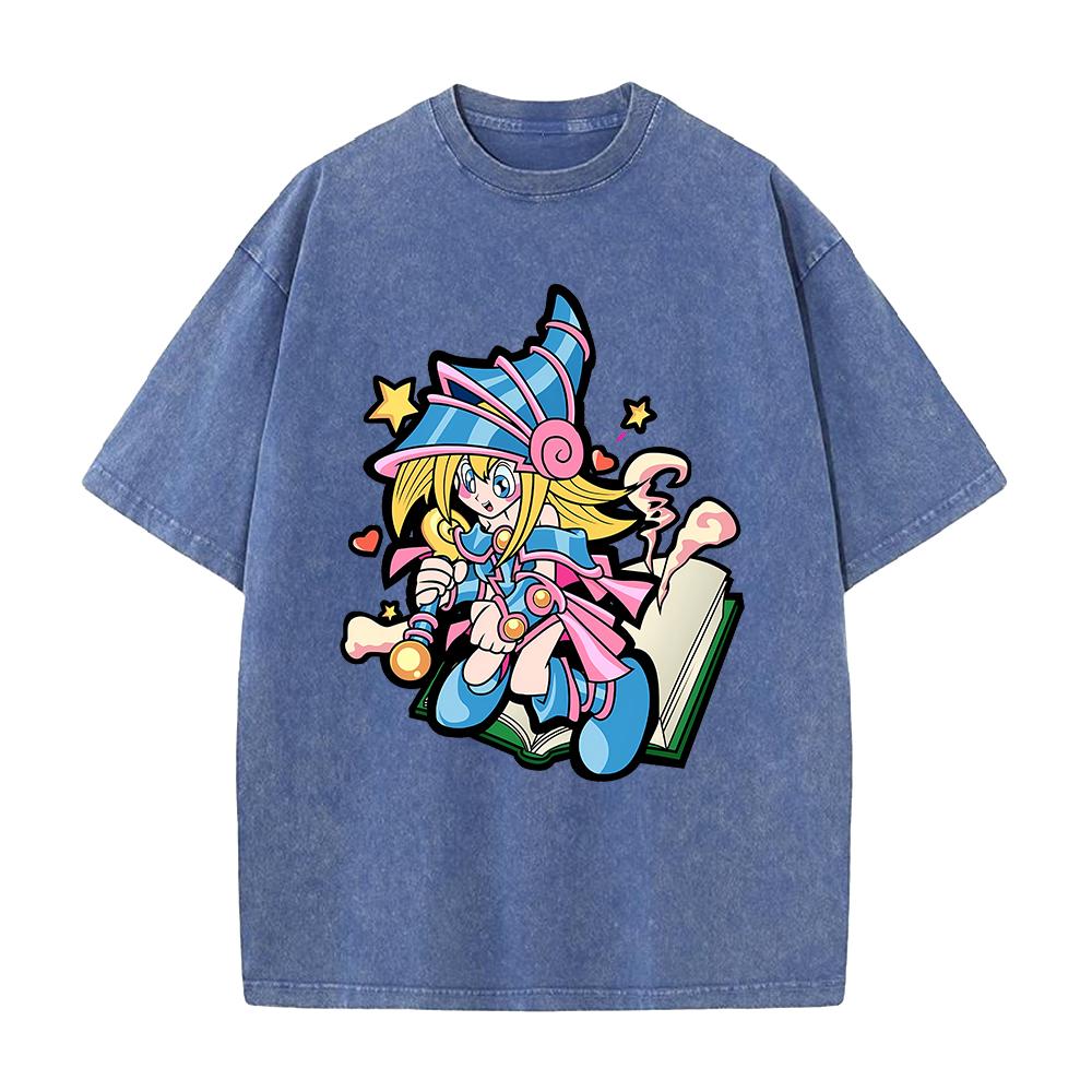 Cute Anime Dark Magician Girl T-shirt Y2k Washed Oversized T Shirt Men's Clothing Summer Short Sleeve Tops