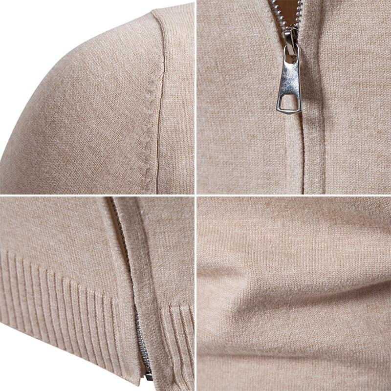 New Spring Autumn Men's Simple Knit Sweater Stand Collar Zipper Cardigan Jacket