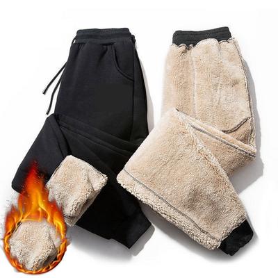 Calça cargo masculina de lã quente, plus size, solta, pelúcia, cordão térmico, outono inverno, esportes, calça de moletom