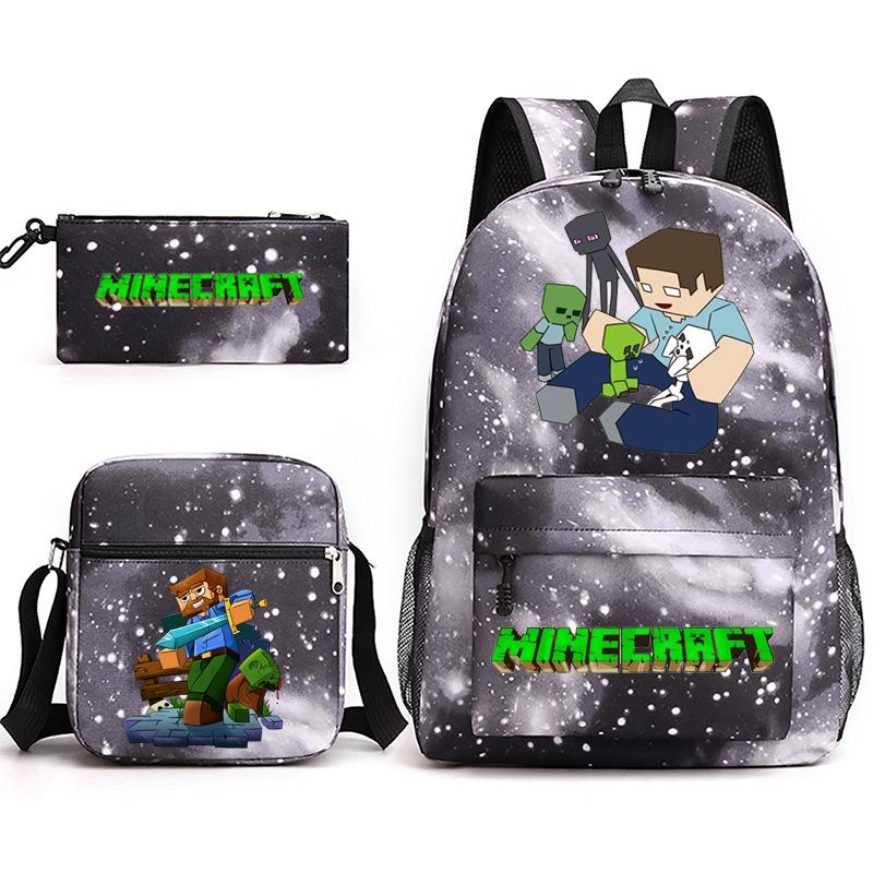 2022 Cross-border Starry Sky School Bag Three-piece Casual Fashion My World Game School Travel Bag