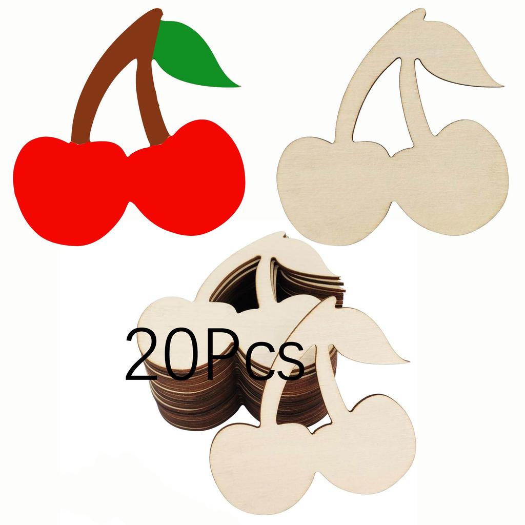 20pcs Cherry Unfinished Crafts Wood Chip Decorations Suitable For Birthday Wedding Party Desktop Decoration Diy Painting Gifts