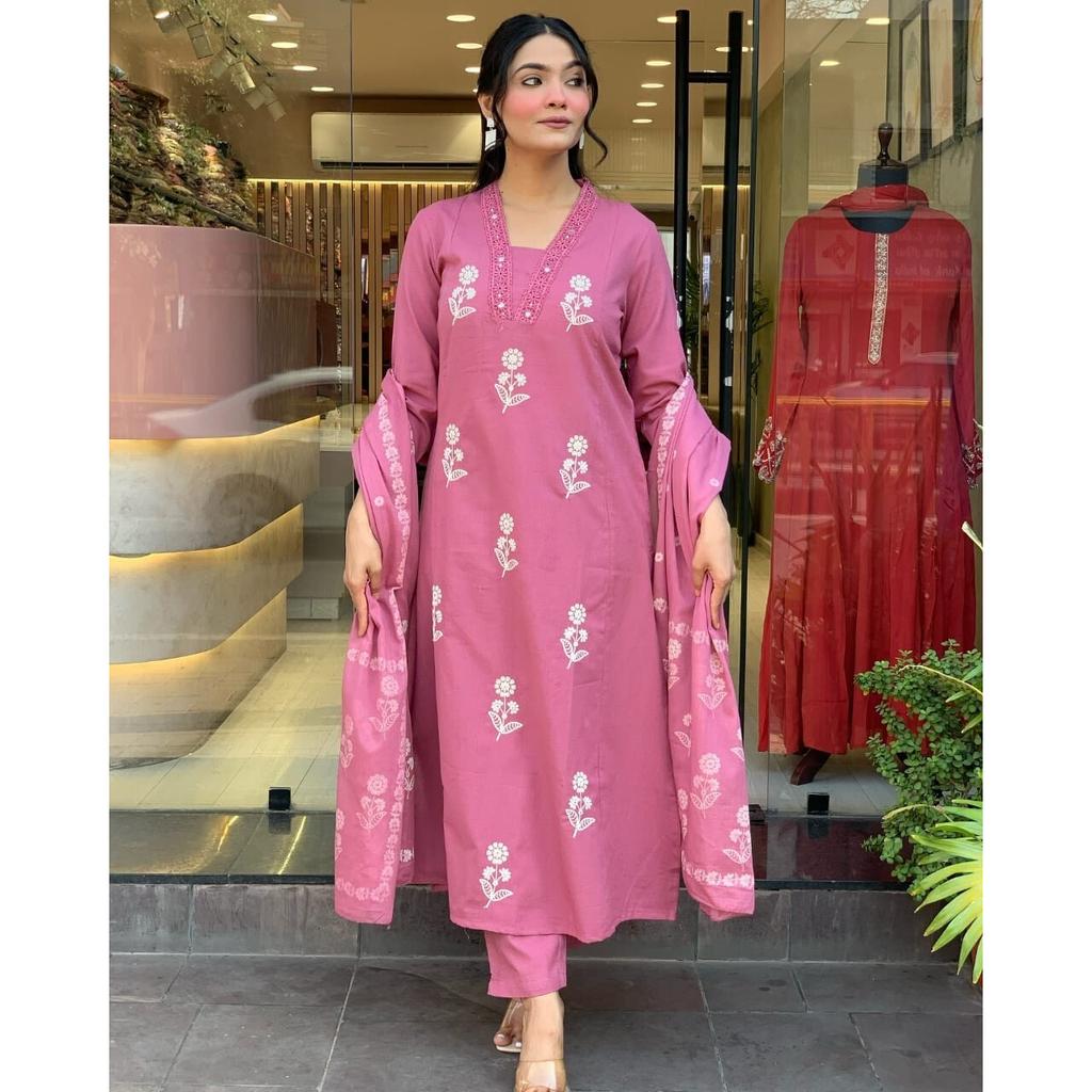 Indian Women Top Tunic Kurta Pant Dupatta Set Designer Party Wear Kurti Dress VF-20227