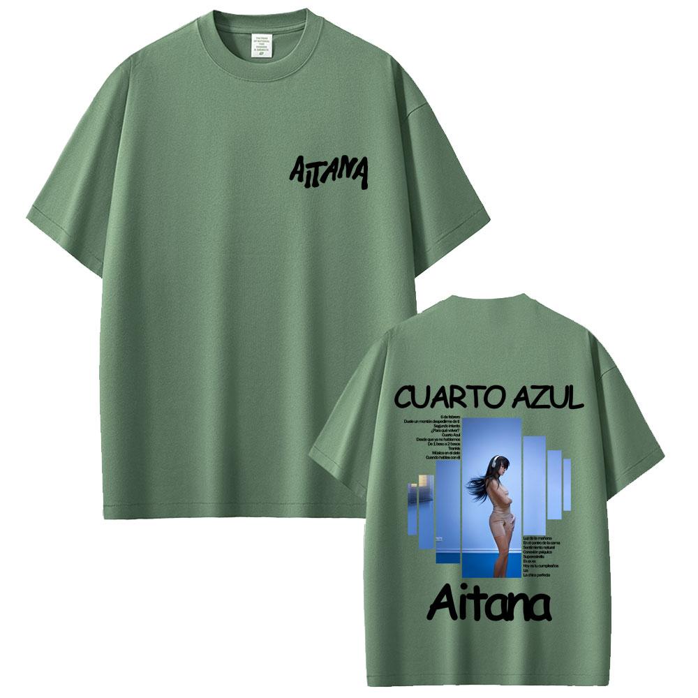 Singer Aitana CUARTO AZUL Album Graphic Tshirt Men Women Hip Hop Fashion Oversized T Shirts Male Casual Cotton Vintage Tshirts
