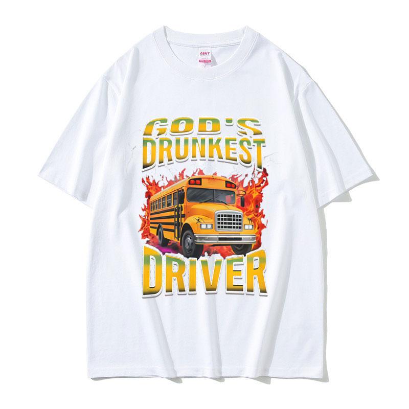 Gods Drunken Driver Funny Meme Tshirt Men Casual Humor Oversized Short Sleeve Tops T Shirts Male Vintage 100 Cotton Tshirts