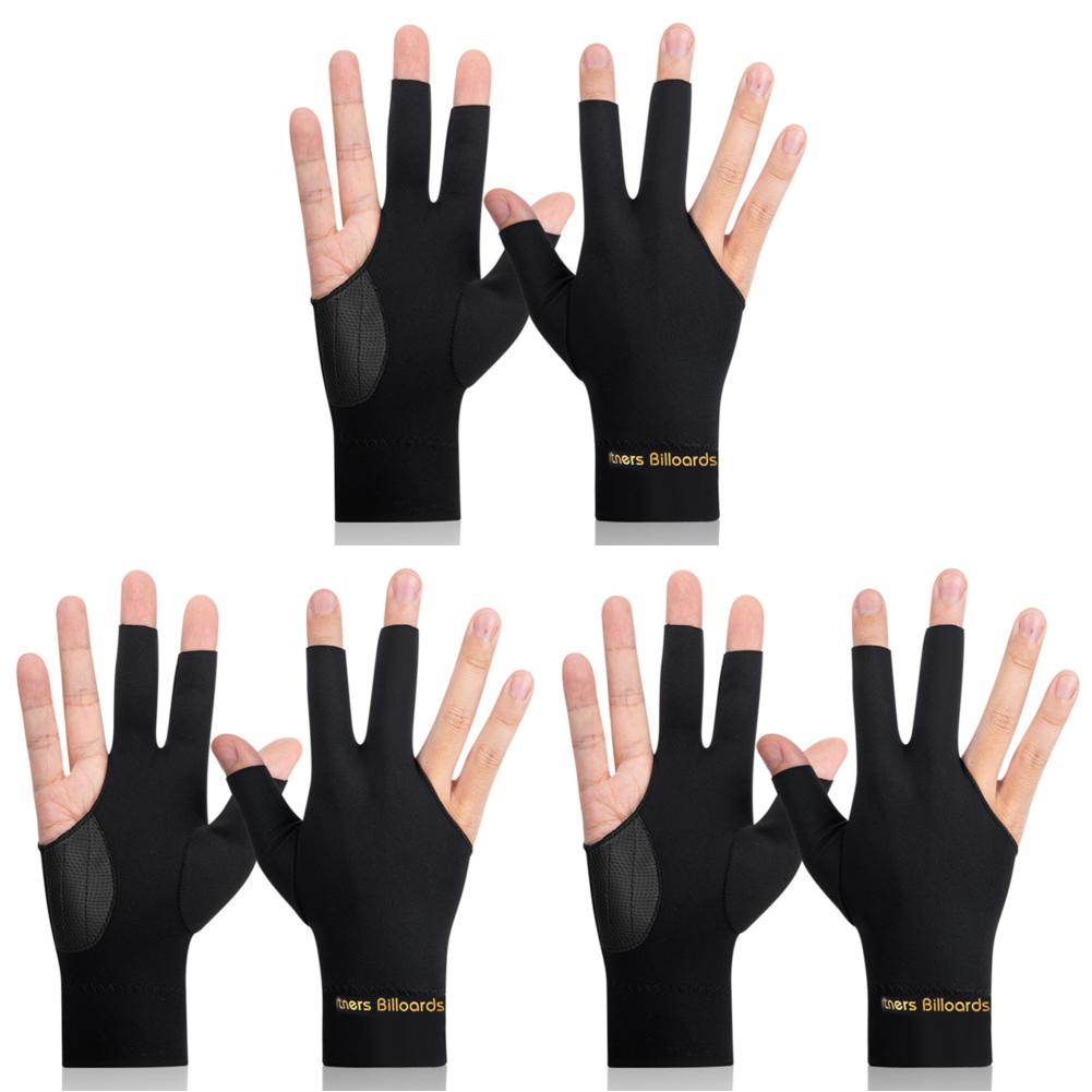 

FE# Billiard Glove 3 Finger Snooker Glove Breathable Billiard Supplies (Black Ri