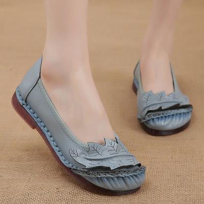 Scarpe Autunno Primavera Vera Pelle Donna Mocassini Stile Foglia Morbide Moda Marca Piatti Pelle Bovina Blu Nero Giallo Taglia Plus 41