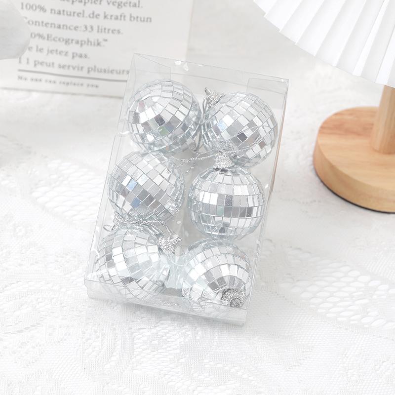 12Pcs Disco Ball Glass Silver Christmas Decoration for Disco Carnival Theme Music Party Cake Decor Sparkling Christmas Tree Gift