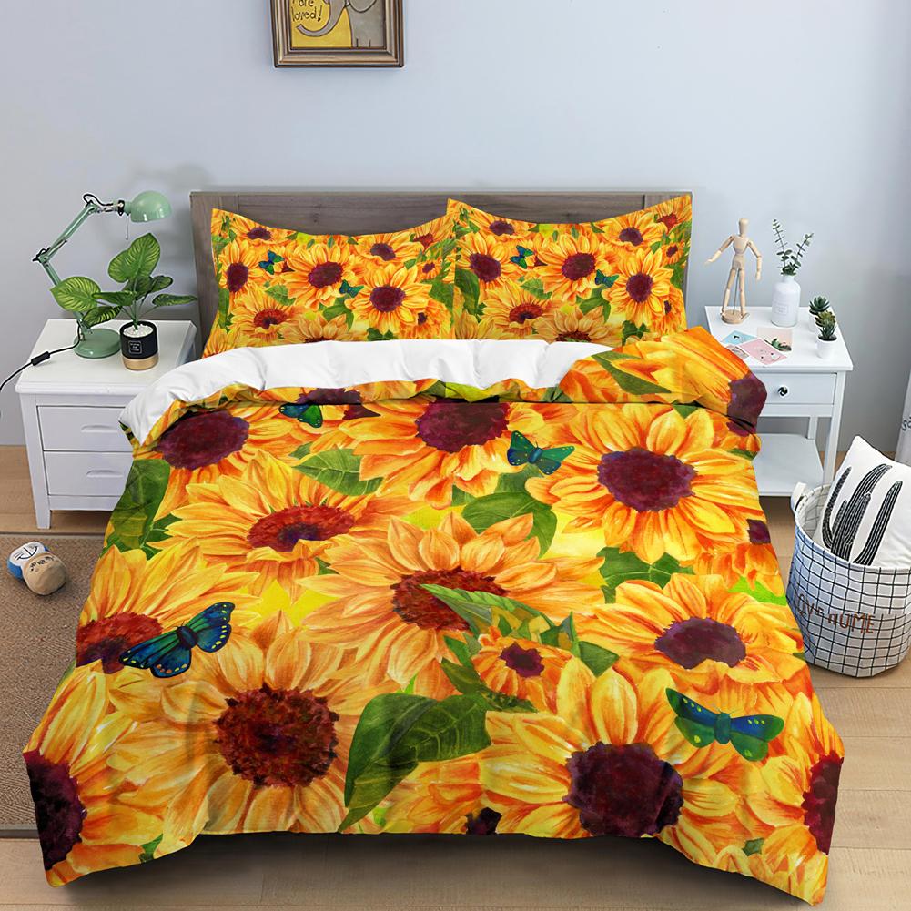 Daisy King Queen Duvet Cover Flowers Butterfly Bedding Set For Kids Teens Adults White Floral Theme 2/3pcs Polyester Quilt Cover