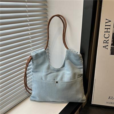 Stylish and Simple Denim Bag Commuting Out Solid Color Handbag Style Versatile Shoulder Bag Large Capacity Storage