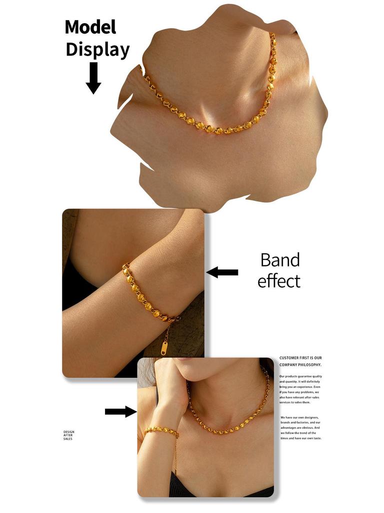 Elegant European & American Chain Necklace Bracelet Set - Copper Jewelry for Women