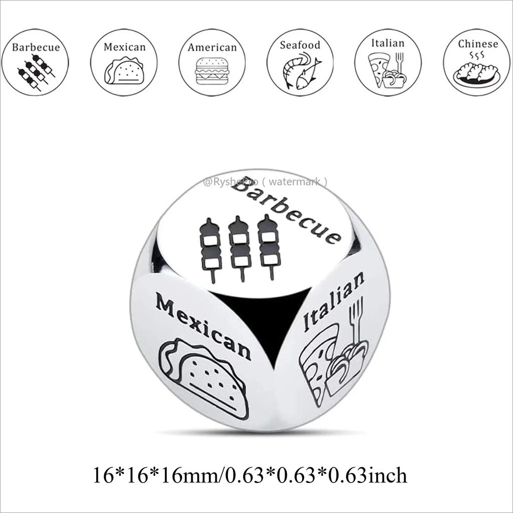 1pc Food Decision Dice Anniversary Date Night for Couple Stainless Steel Food Determine Dice Set Men Women Birthday Wedding Gift