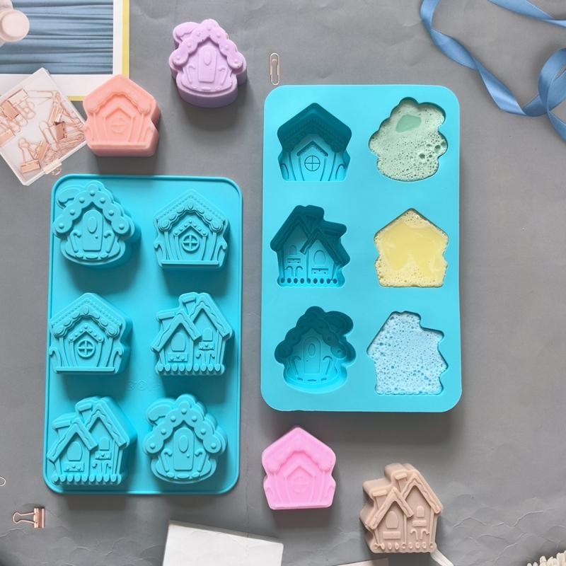 6-Cavity Christmas House Shaped Soap Candle Silicone Mold For Handmade Diy Wax Molds For Aromatherapy Soap