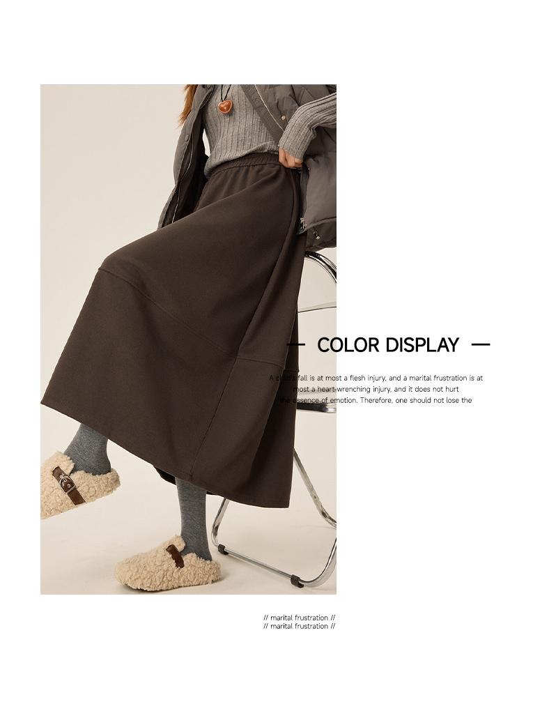 Gray Wool Blend High Waist A-Line Skirt for Women - Petite & Plus Sizes, Autumn/Winter 2025 Collection.