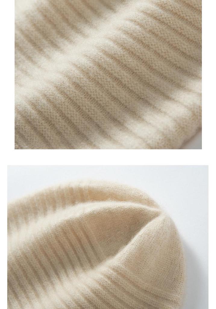Women's 100% Pure Cashmere Color Block Knit Hat - Versatile Winter Fashion Headwrap