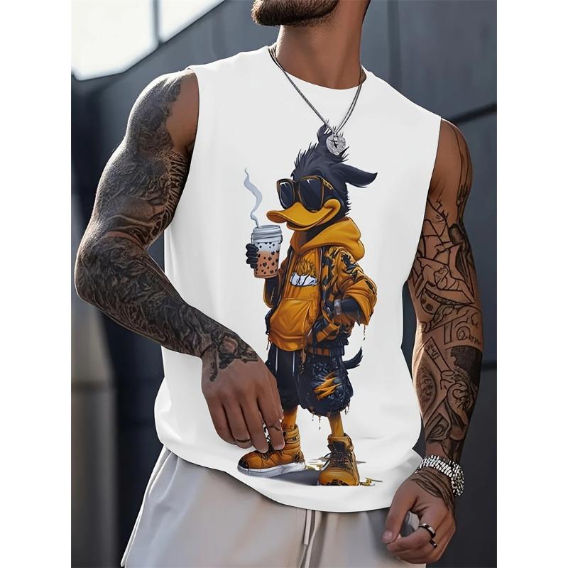 Men's Tank Top Sleeveless Shirt Patterned Duck O Neck Clothing 3D Print Everyday Sports Fitness Muscle Elements Gym Clothing Man