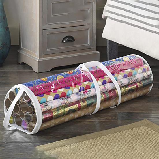 Gift Wrap Roll Bag Clear Wrapping Paper Storage Bag Holiday Wrap Organizer Tote with Handles