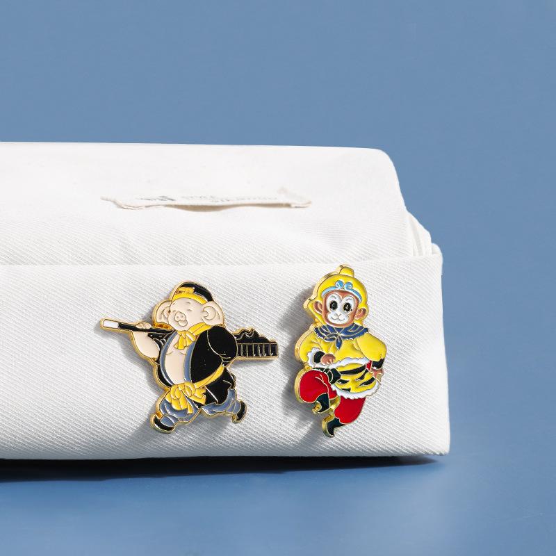 Reise nach Westen Cartoon-Figur Sun Wukong Tang Seng Schweinchen Sand Mönch Umrandung Chinesischer Stil Kreative Persönlichkeit Anstecknadel Abzeichen