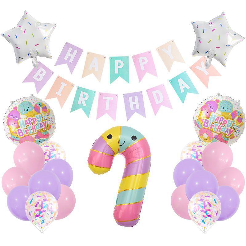 

Ice Cream Aluminum Film Balloon Flag Set Cake Children s Birthday Arrangement Party Decoration Supplies Candy cane
