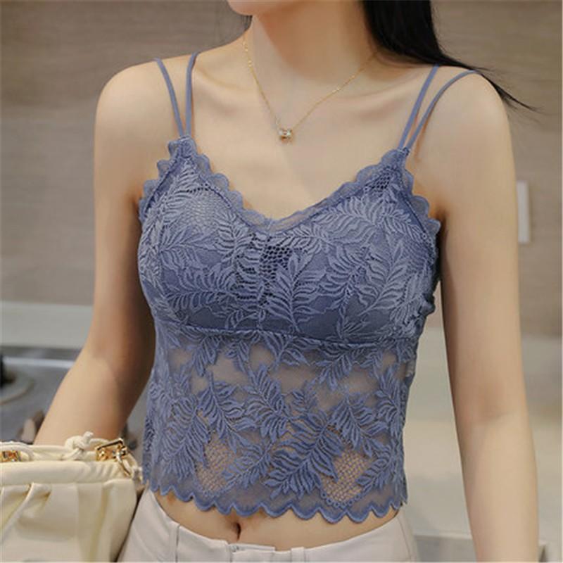 Sexy Women's Sleeveless Lace Vest Bra Hollow Out Padded Tops Underwear Female Bralette