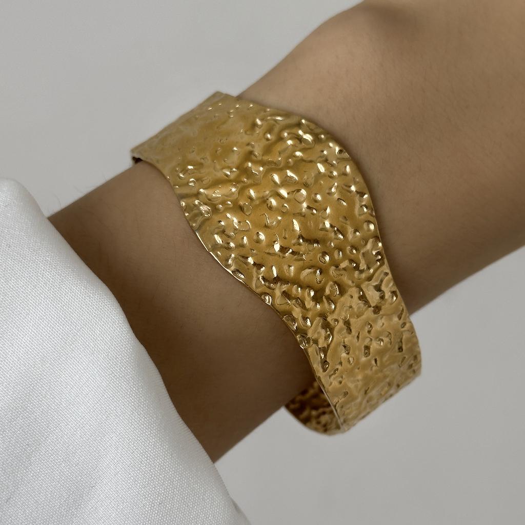 Stainless Steel Versatile Gold Irregular Hollow Wide Version Jewelry Women