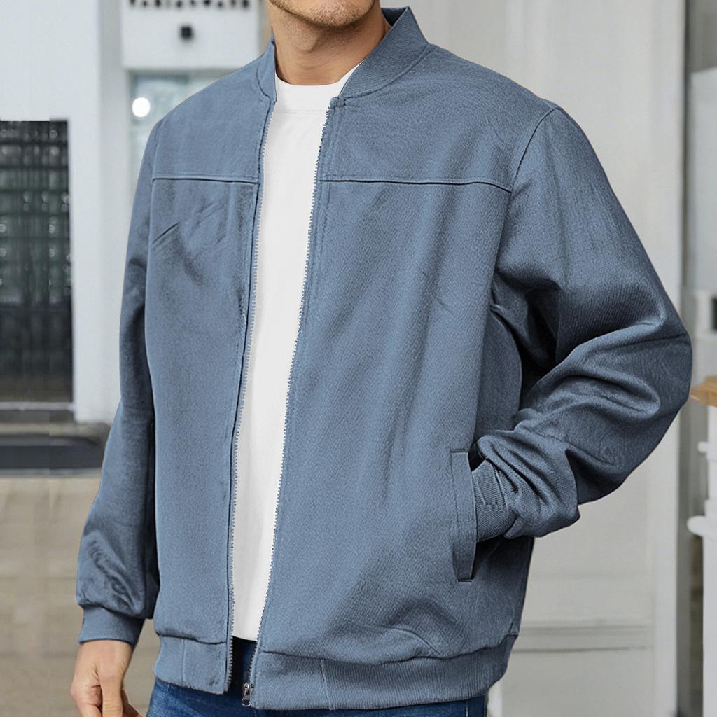 Autumn Solid Color Men's Zipper Jacket Casual Retro Long Sleeve Cardigan Coat