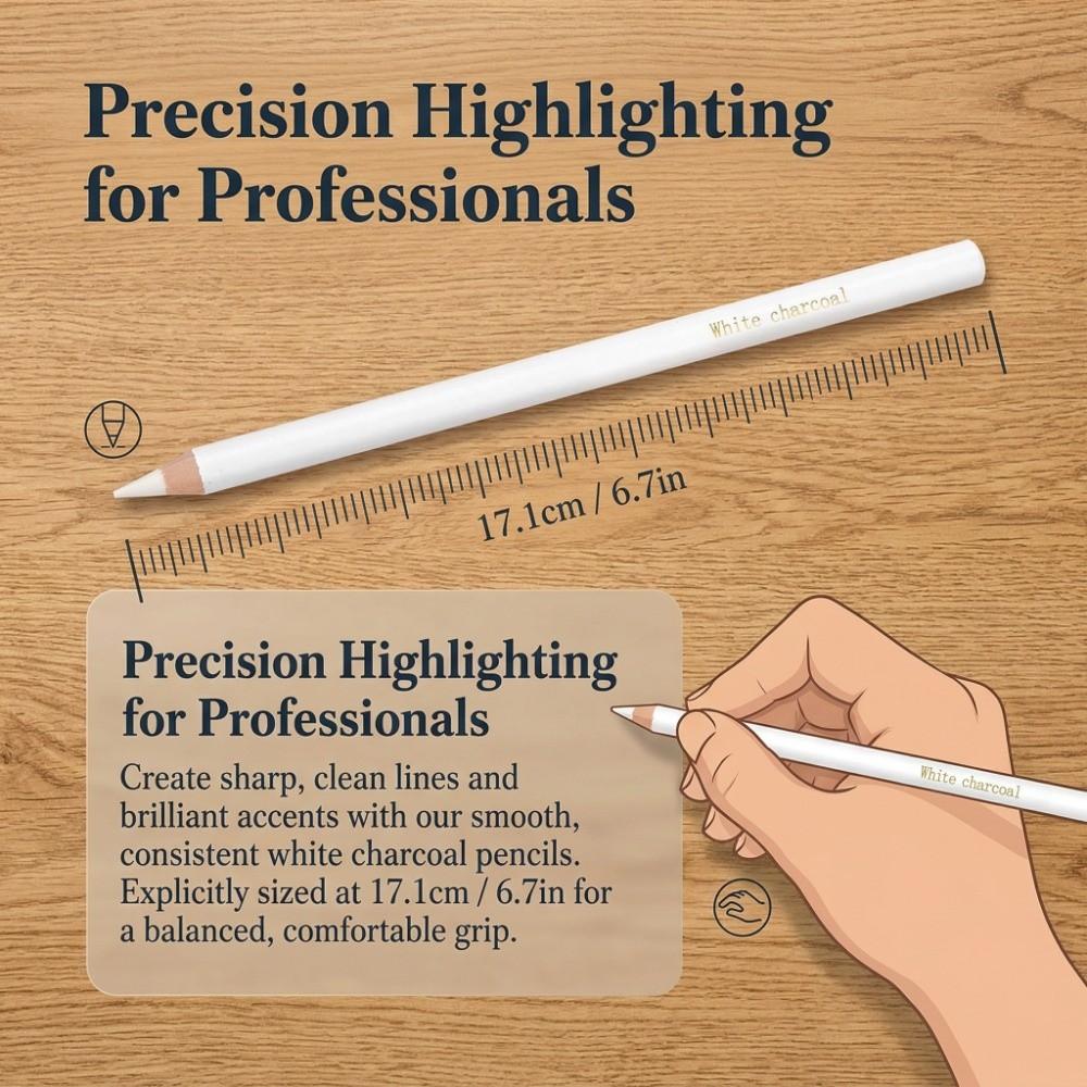 Drawing Supplies White Color White Charcoal Pencil Soft Wooden Drawing Pencil 6.7inch Hard Highlight Pen Blending