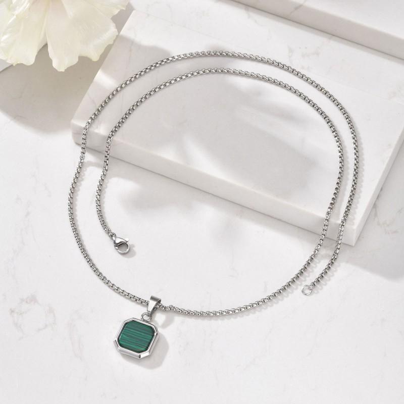 Stainless Steel Square Pendant Necklace Men Long Chain Layered Hip Hop Jewelry Geometric Titanium