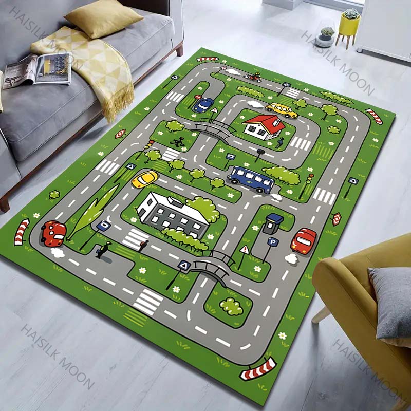 Cartoon City Road Print Carpet for Bedroom Living Room Bedside Sofa Floor Mat Modern Home Decor Area Rug Large Size