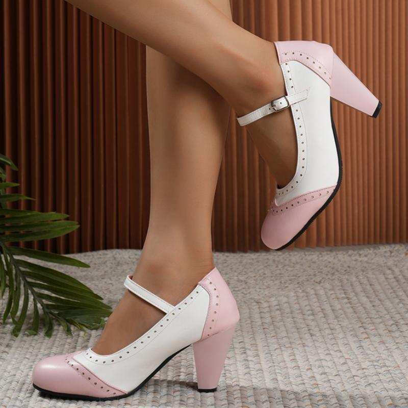 Scarpe Mary Jane con Tacco Alto Dolci Eleganti Rosa Bianco Patchwork Moda Donna con Tacco Festa Ufficio Matrimonio Scarpe Décolleté Donna