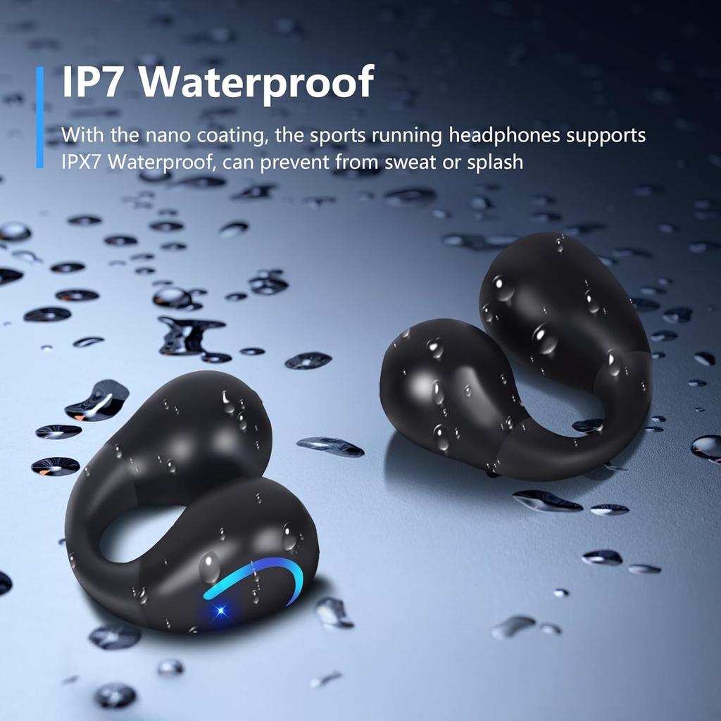 Open Ear Bone Conduction Headphones Bluetooth 5.3 Wireless Open Clip Ear Earbuds Built-in Mic with Ear Hooks 60 Hours Playtime Sport Earphones IPX7