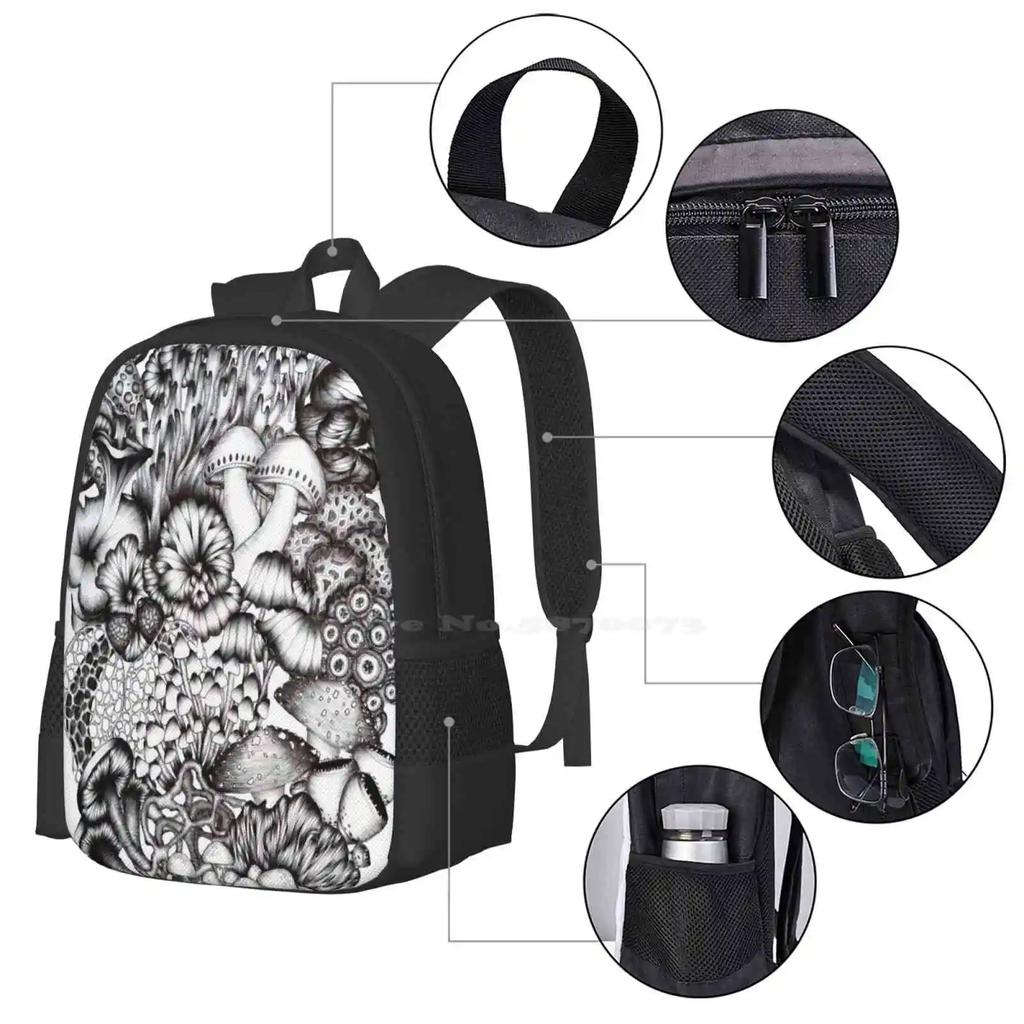 A Medley Of Mushrooms Hot Sale Schoolbag Backpack Fashion Bags Mushrooms Fungus Lover Fungi Pen Drawing Nature Lover Pen Art