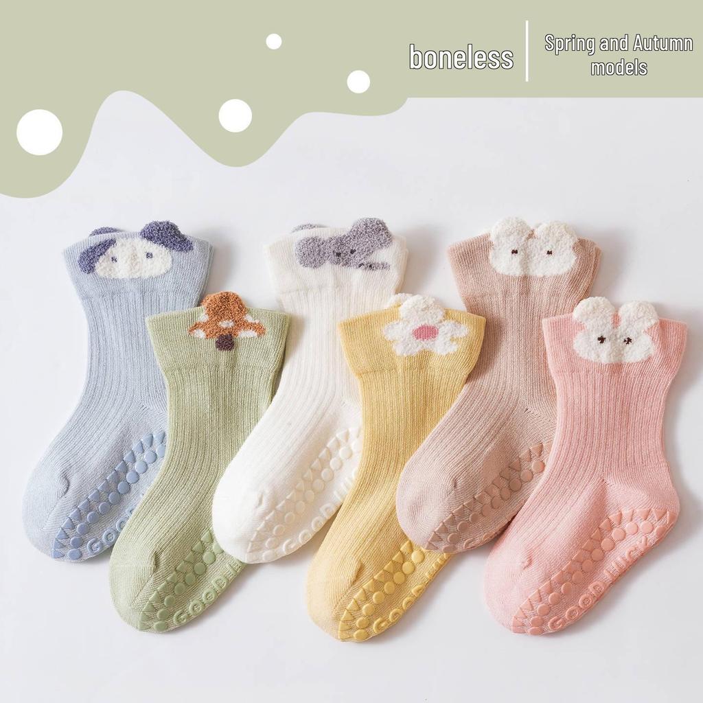 Newborn Mid-Calf Cartoon Socks - Non-Binding, Non-Slip, Boneless Cotton for Spring & Autumn