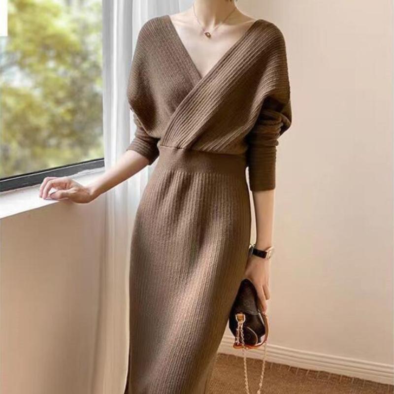 Pulover pulover toamna 2022 casual cu decolteu in V Pulover lung peste genunchi Pulover tricotat toamna si iarna topuri feminine