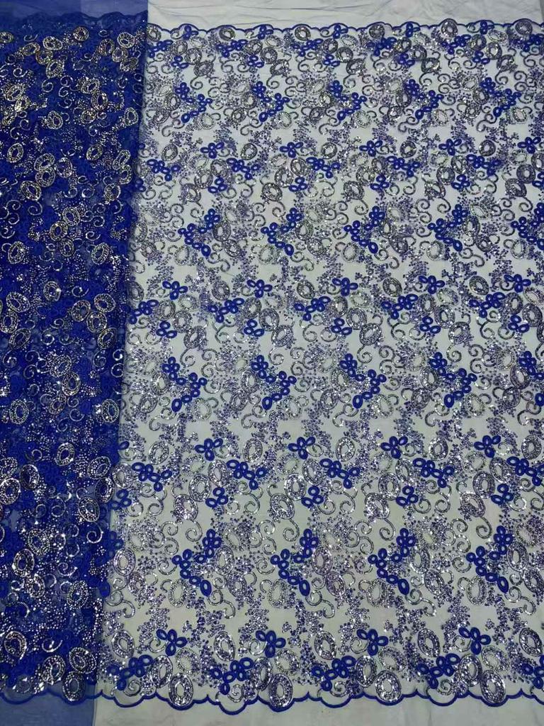 Blue African Tulle Lace Fabric 2025 French Net Sequins Fabric Sewing Embroidery With Groom Lace Tulle Mesh Nigeria Party Dress