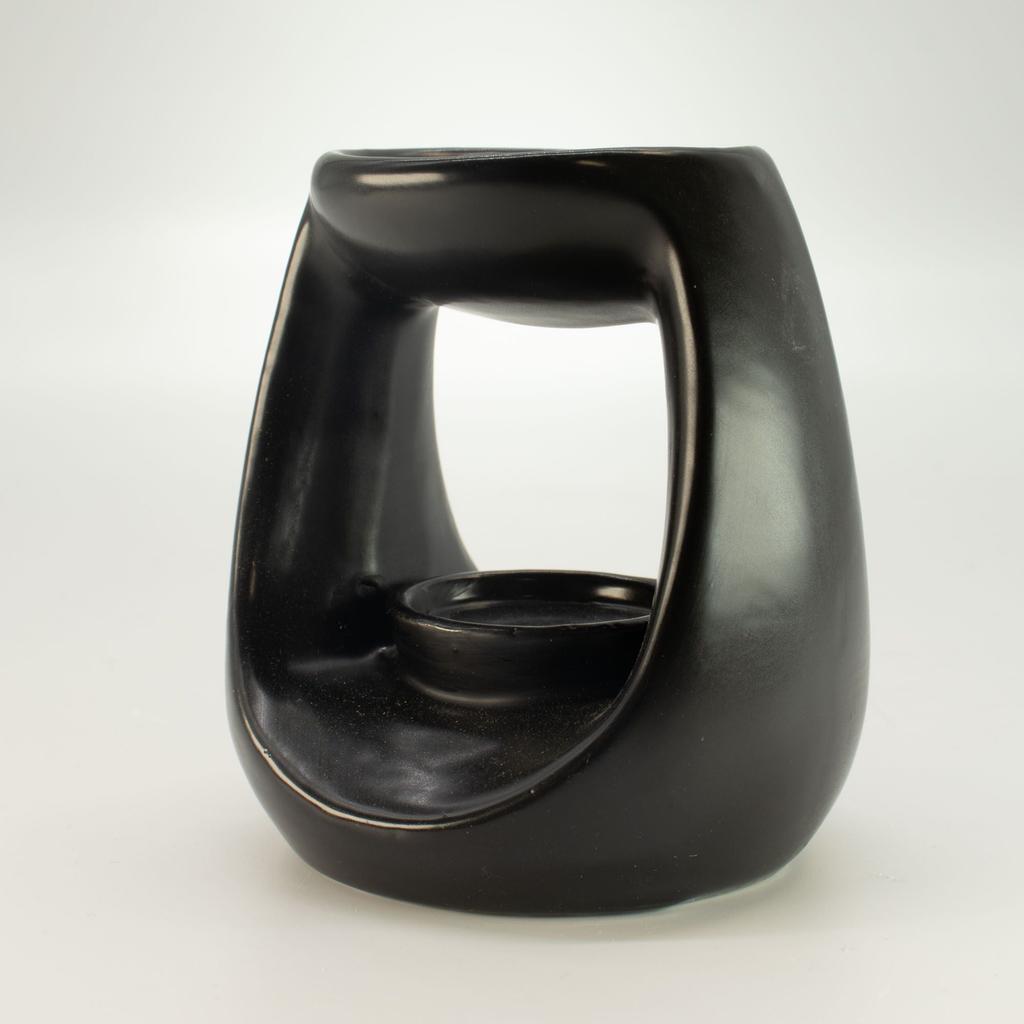 Ceramic Zen Oil Burner - Large Oval Pebble  - Matt Black