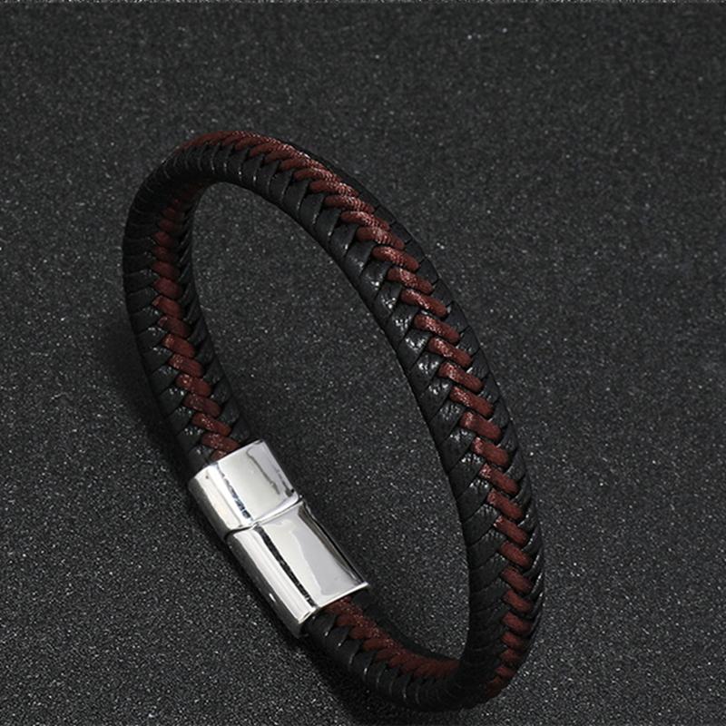 Trendy Leather Braided Bracelet Alloy Magnetic Clasp Bracelets for Men