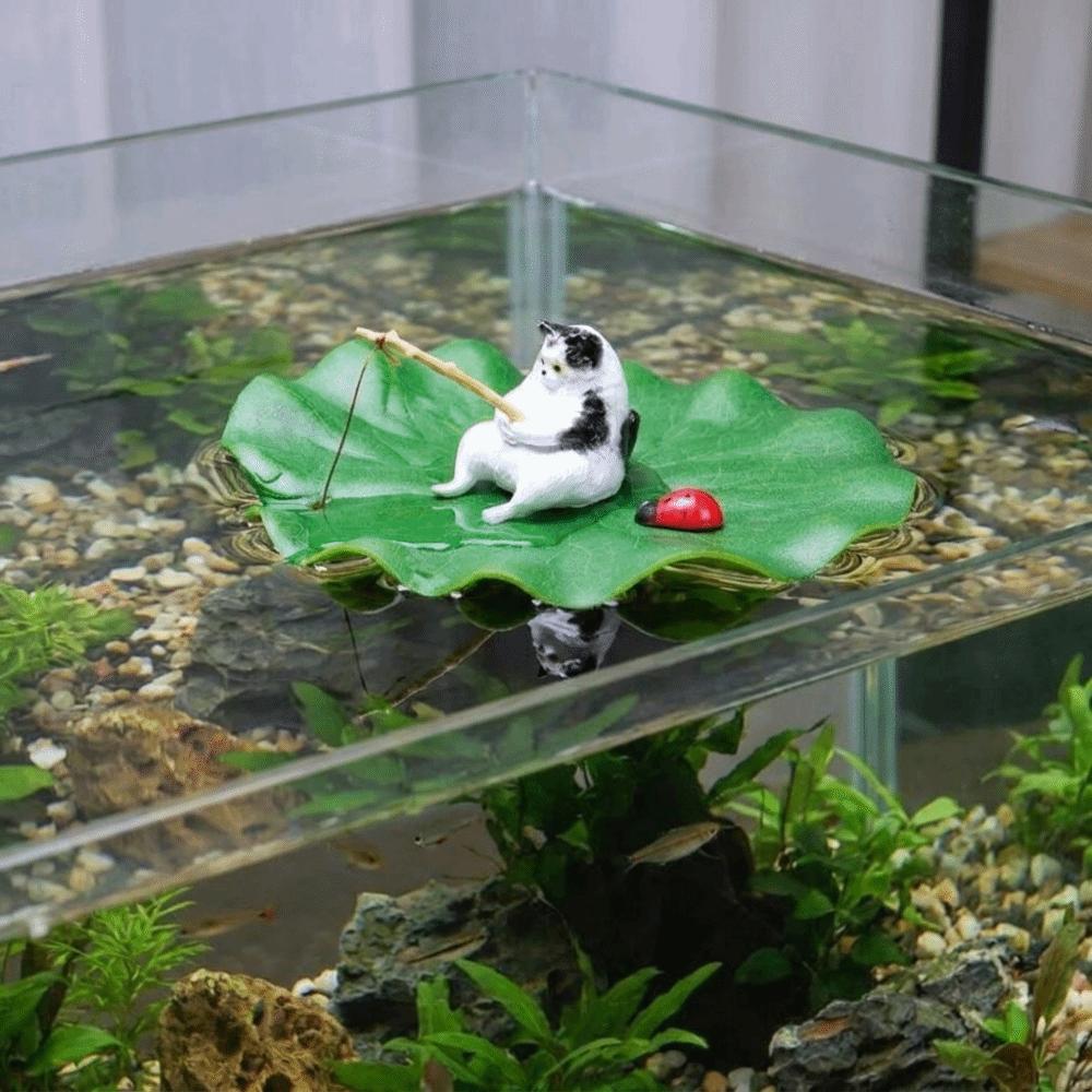 Lotus Leaf Floating Cat Fishing Miniature Cat Fishing Model Aquarium Landscaping Aquatic Pet Tank
