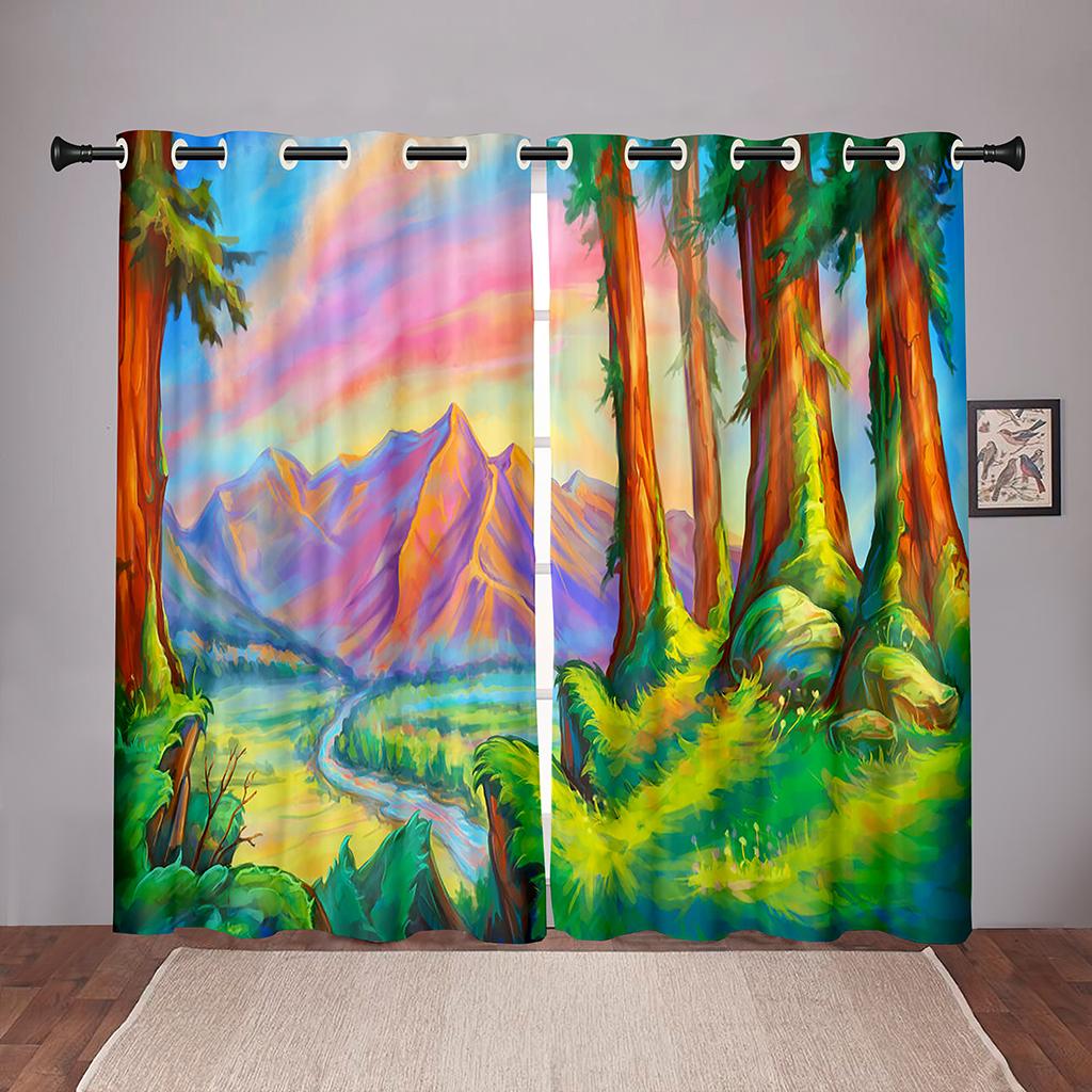 Thick 2Pieces90% Shading Nature Landscape Sunset Sea Blackout Window Curtains For Bedroom Living Room Bathroom Kicthen Door Hall