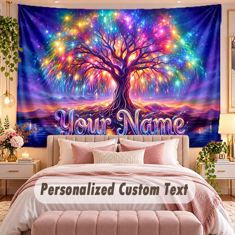 Baum des Lebens (261) Themen-Wandteppich, individuell mit Namen und Text, personalisierter Hänge-Wandteppich für Schlafzimmer, Wohnzimmer-Dekoration